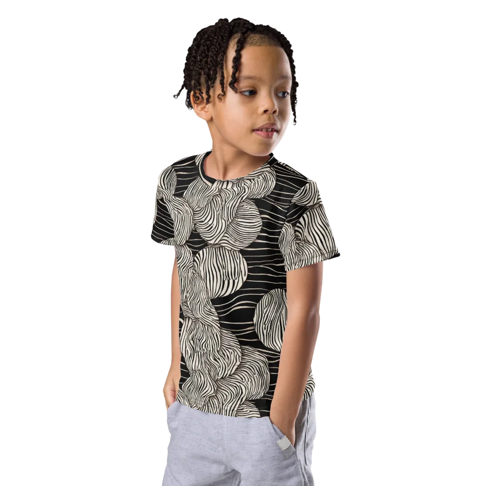 Onyx Ripple on Kids Crew Neck T-Shirt — Left Front