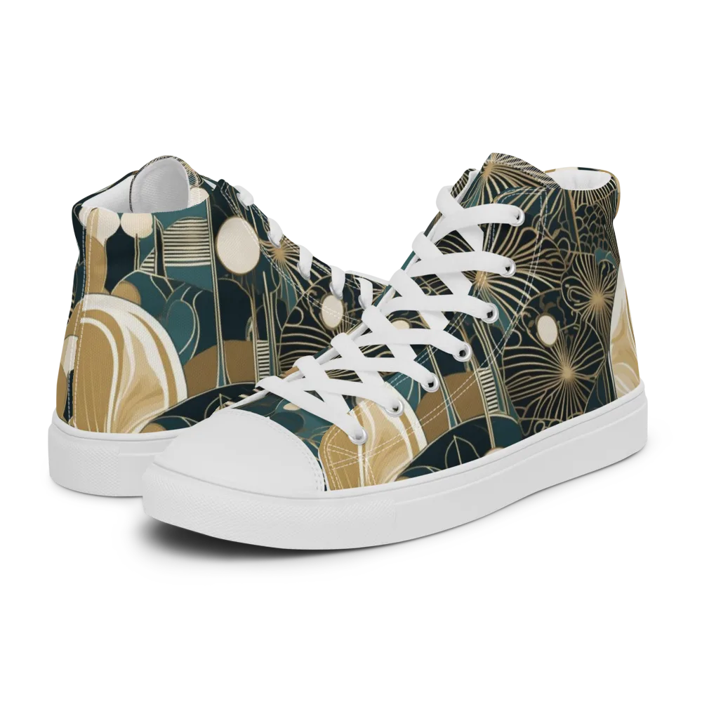 Gilded Night Garden on Men's High Top Canvas Shoes — Left