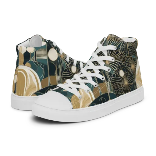 Gilded Night Garden on Men's High Top Canvas Shoes