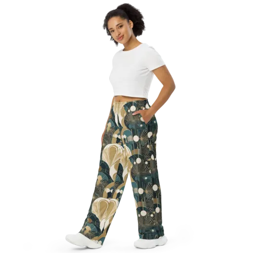 Gilded Night Garden on a Wide-Leg Pants