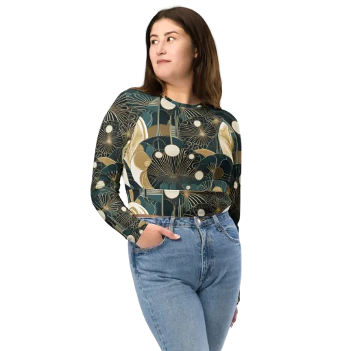 Gilded Night Garden on a Long Sleeve Crop Top