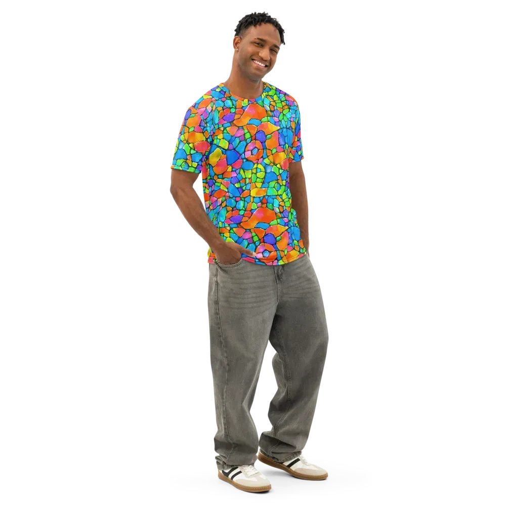 Prismatic Mosaic on Men's Cotton Crew Neck T-Shirt — Right Front
