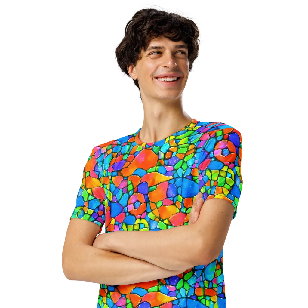 Prismatic Mosaic on Men's Crew Neck T-Shirt — Left Front