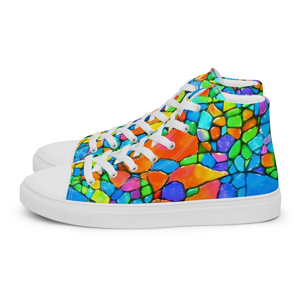 Prismatic Mosaic on Men's High Top Canvas Shoes — Left