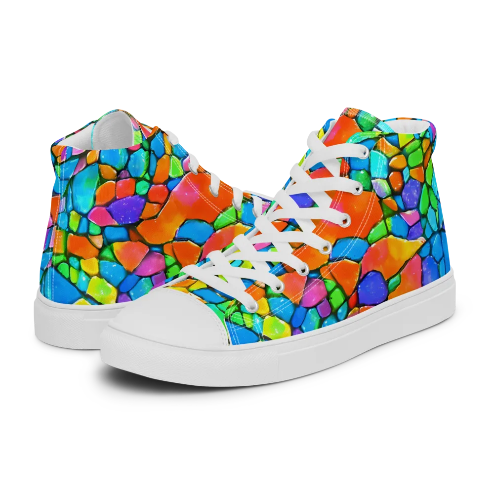 Prismatic Mosaic on Men's High Top Canvas Shoes — Left