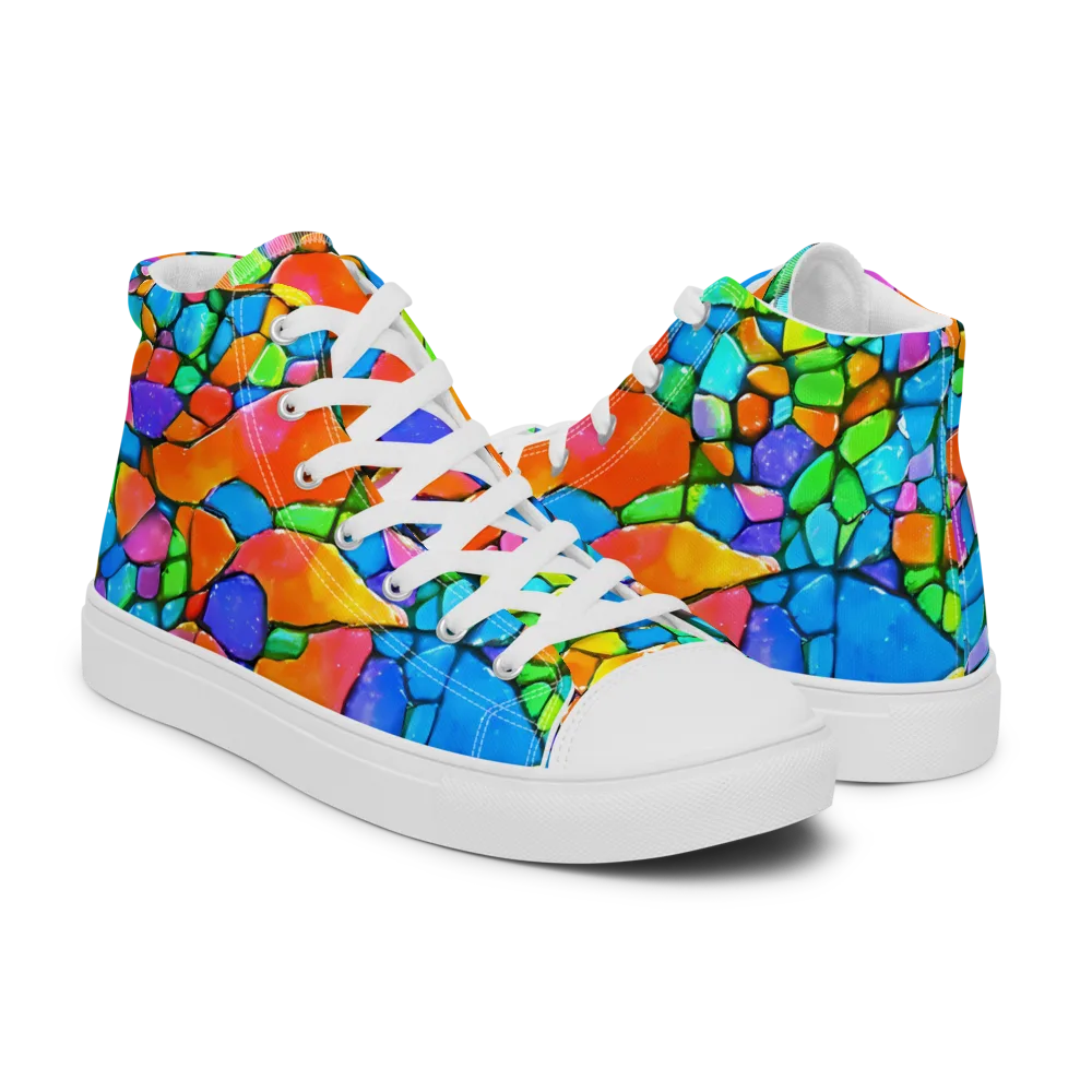 Prismatic Mosaic on Men's High Top Canvas Shoes — Right