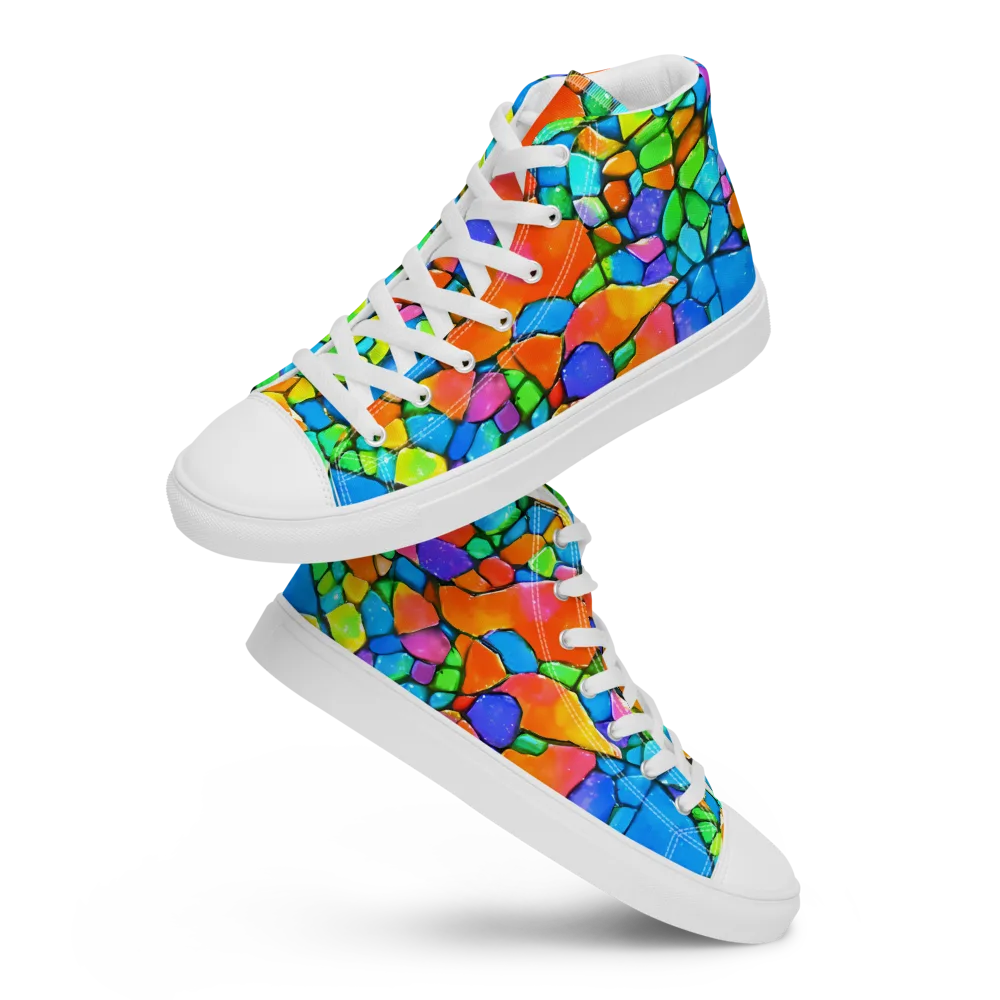 Prismatic Mosaic on Men's High Top Canvas Shoes — Front
