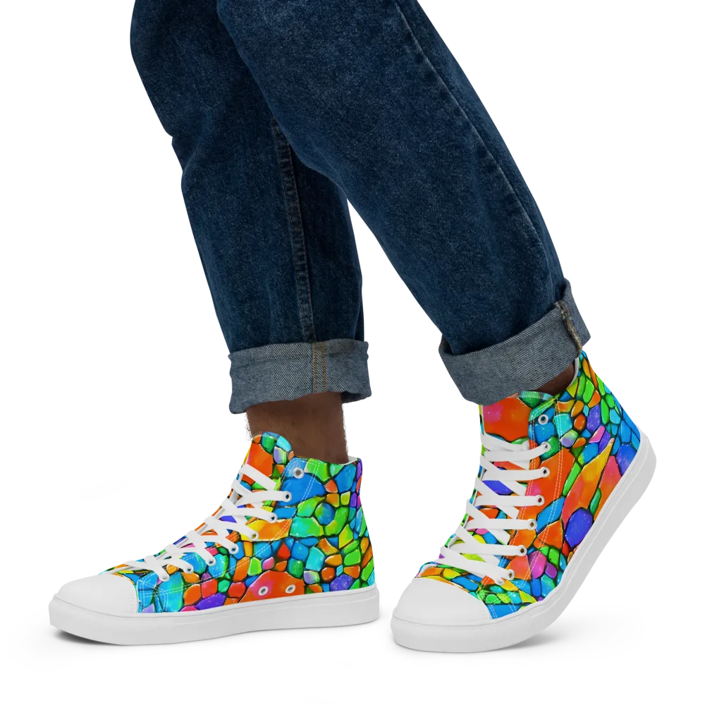 Prismatic Mosaic on Men's High Top Canvas Shoes — Left