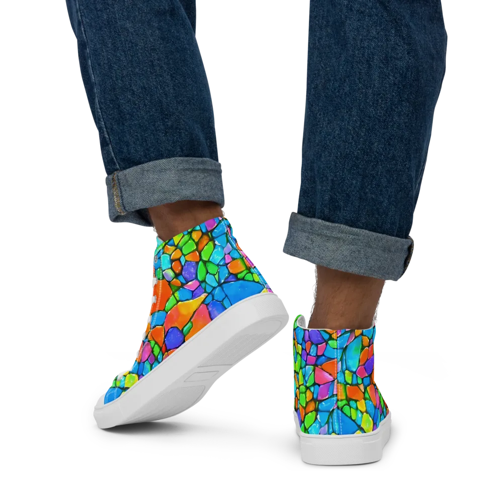 Prismatic Mosaic on Men's High Top Canvas Shoes — Back