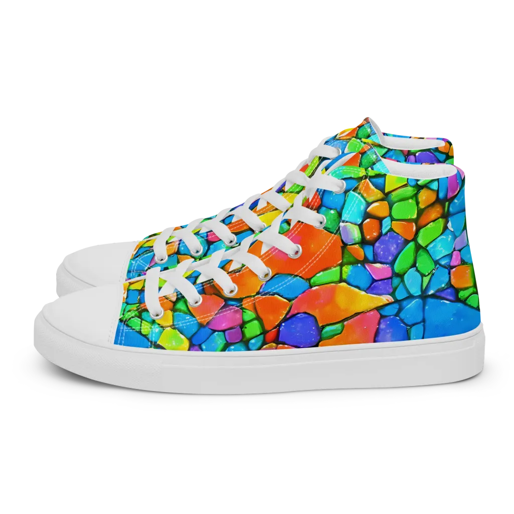 Prismatic Mosaic on Women's High Top Canvas Shoes — Left