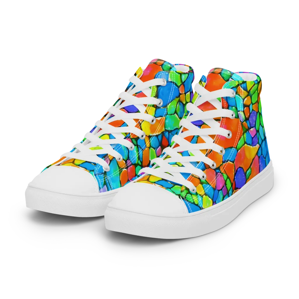 Prismatic Mosaic on Women's High Top Canvas Shoes — Left Front