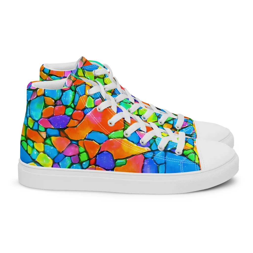 Prismatic Mosaic on Women's High Top Canvas Shoes — Right