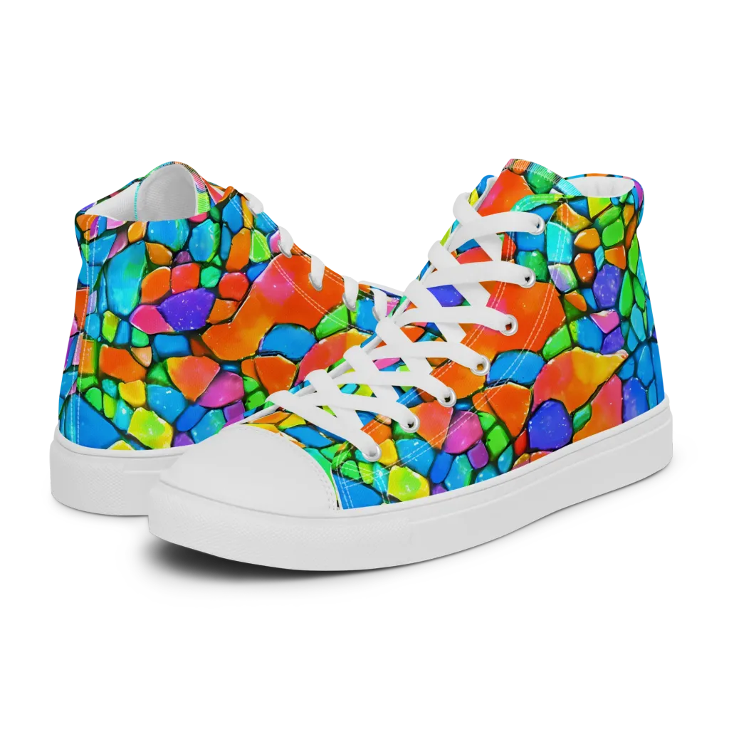 Prismatic Mosaic on Women's High Top Canvas Shoes — Left