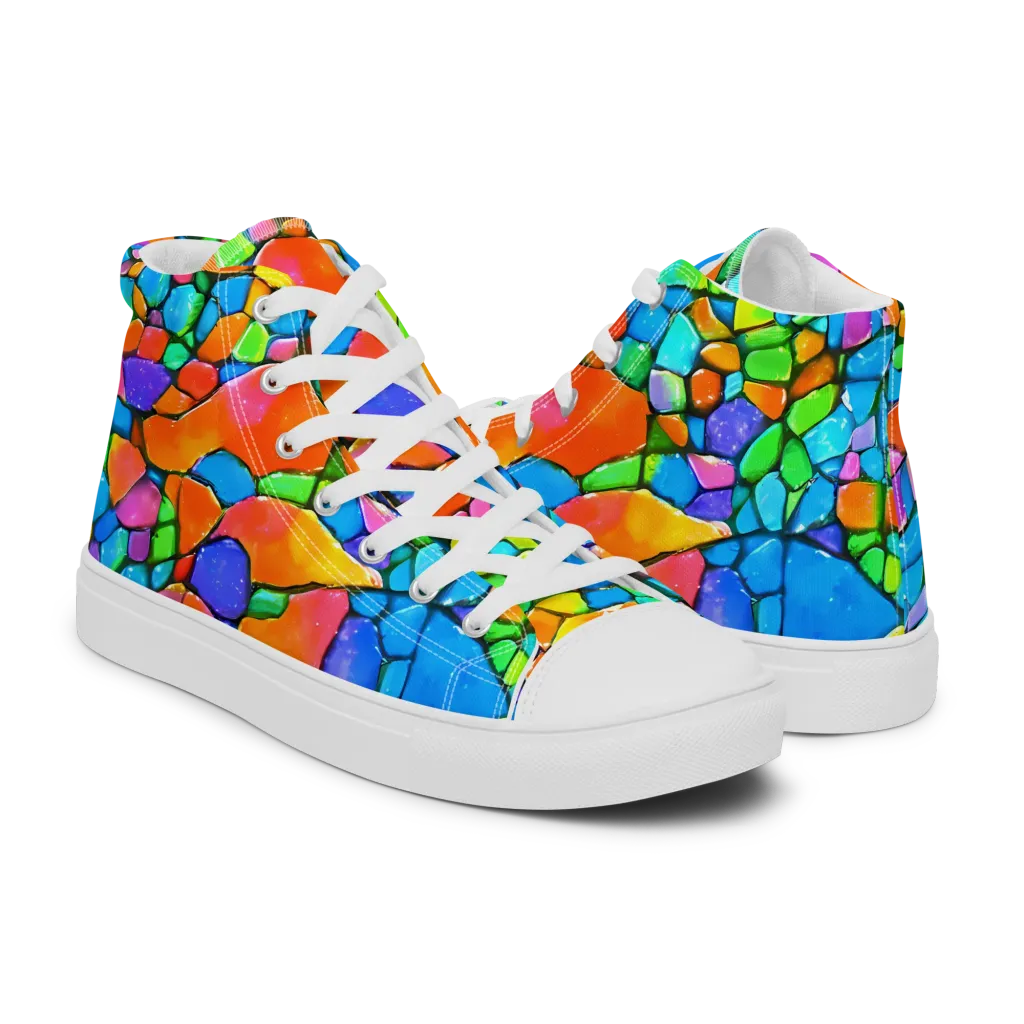 Prismatic Mosaic on Women's High Top Canvas Shoes — Right