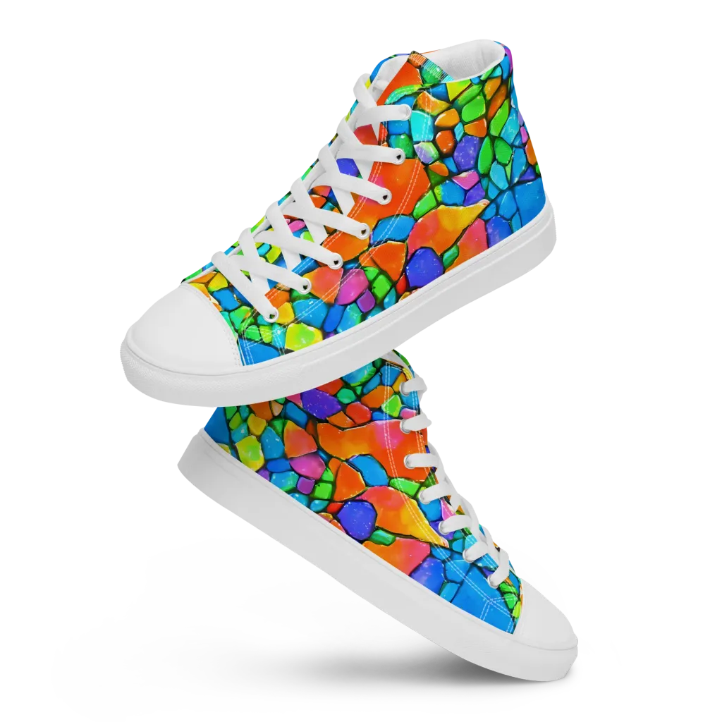 Prismatic Mosaic on Women's High Top Canvas Shoes — Front