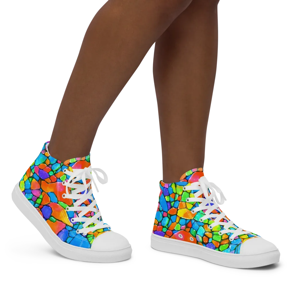 Prismatic Mosaic on Women's High Top Canvas Shoes — Right