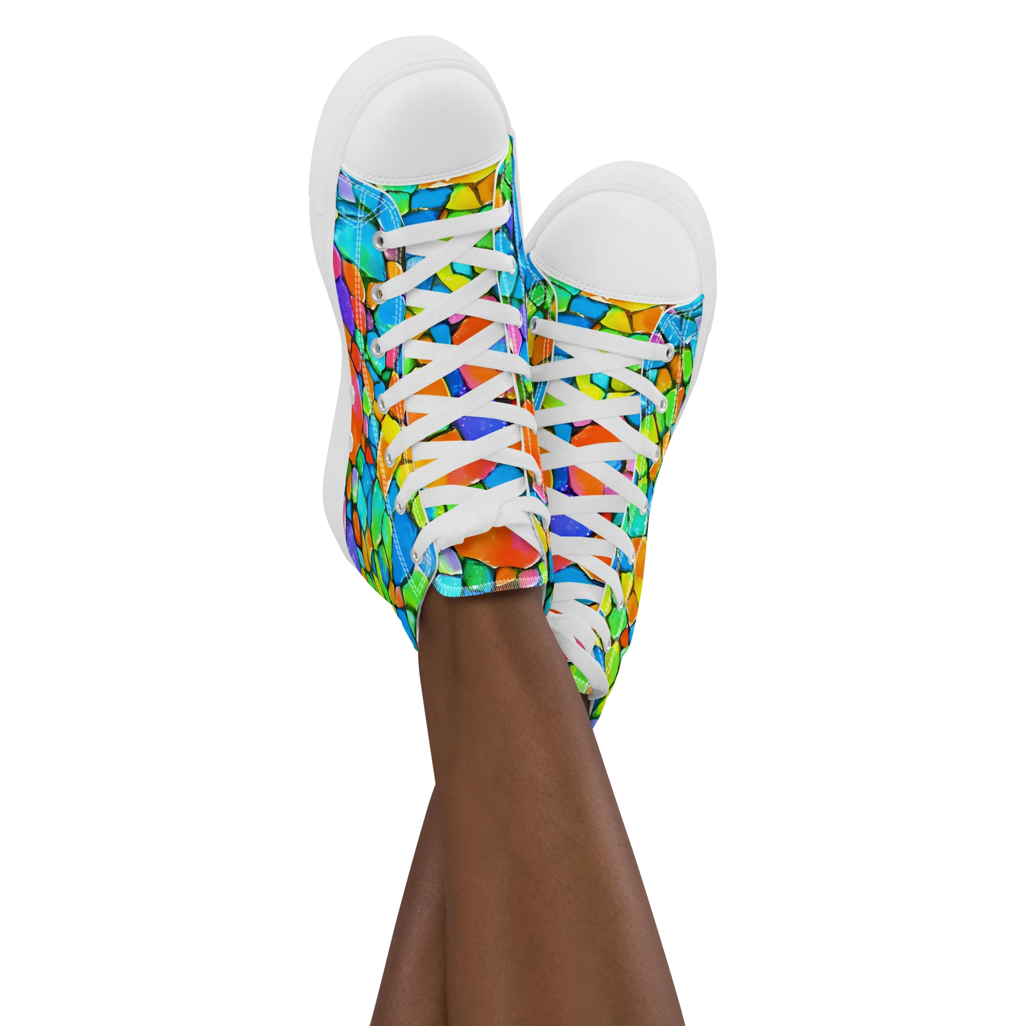 Prismatic Mosaic on Women's High Top Canvas Shoes — Front