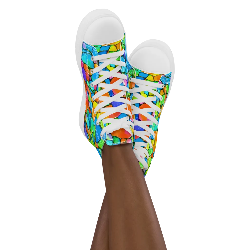 Prismatic Mosaic on Women's High Top Canvas Shoes — Front