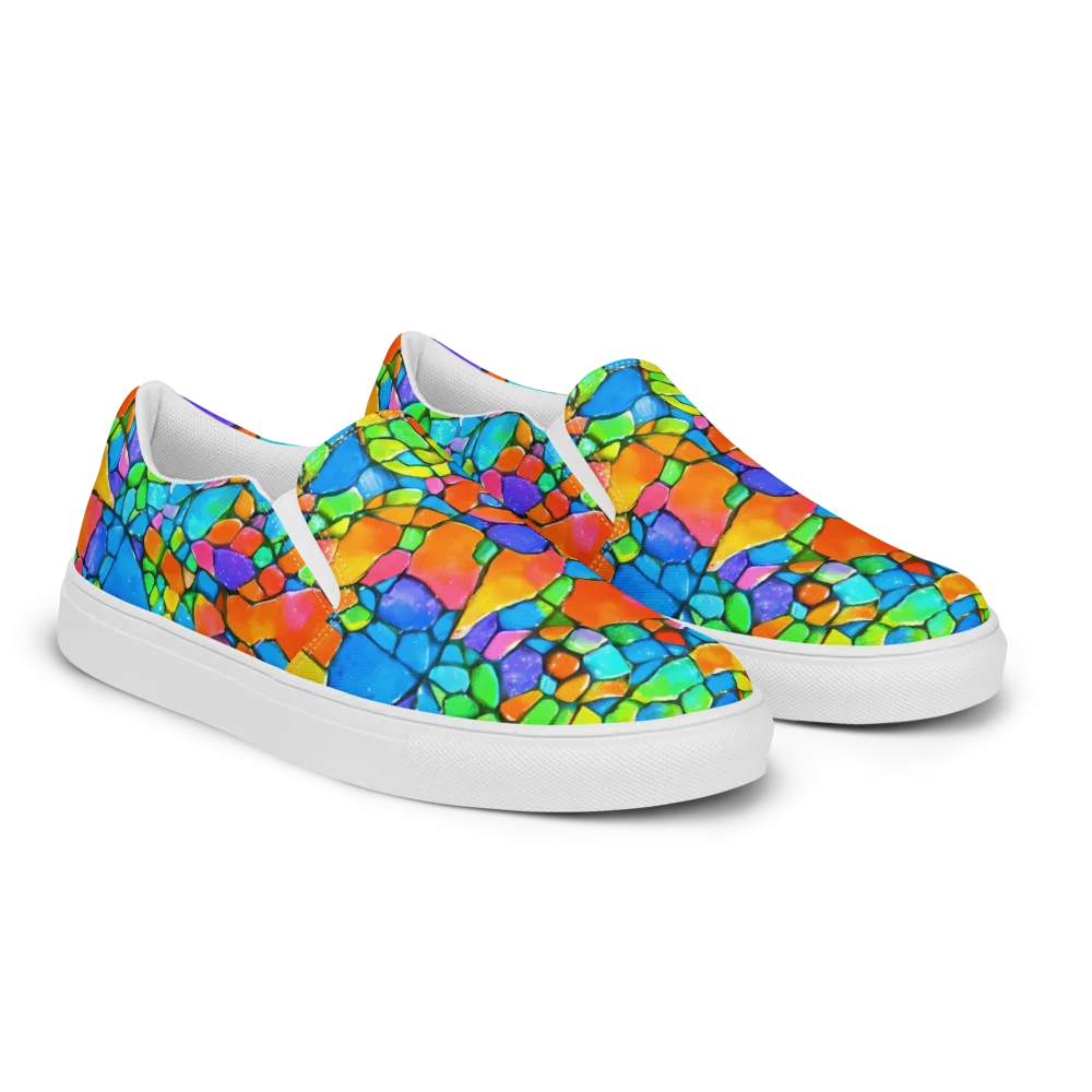 Prismatic Mosaic on Men's Slip-On Canvas Shoes — Right Front