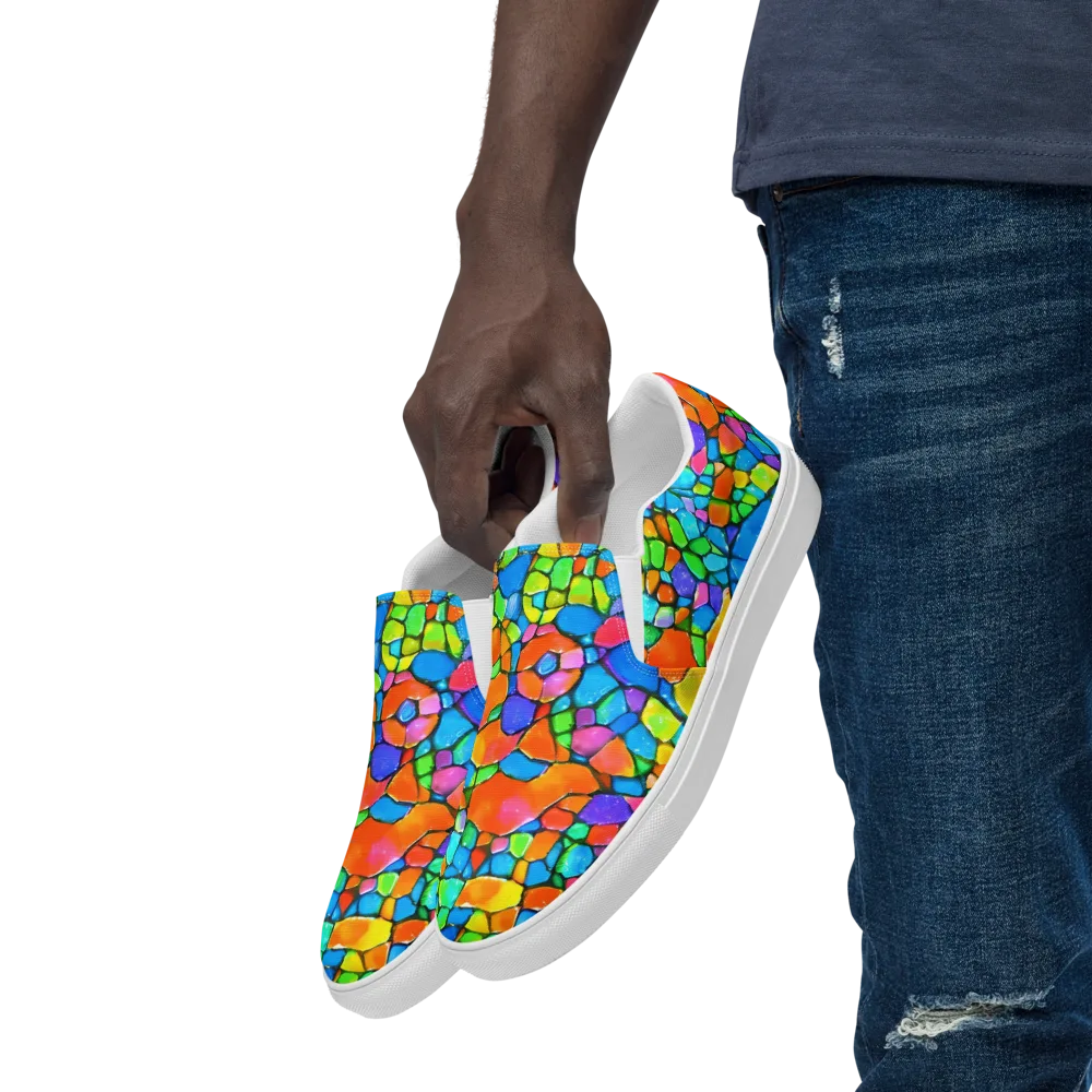 Prismatic Mosaic on Men's Slip-On Canvas Shoes — Left Front