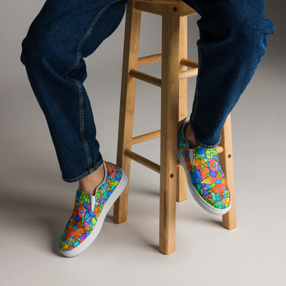 Prismatic Mosaic on Men's Slip-On Canvas Shoes — Front