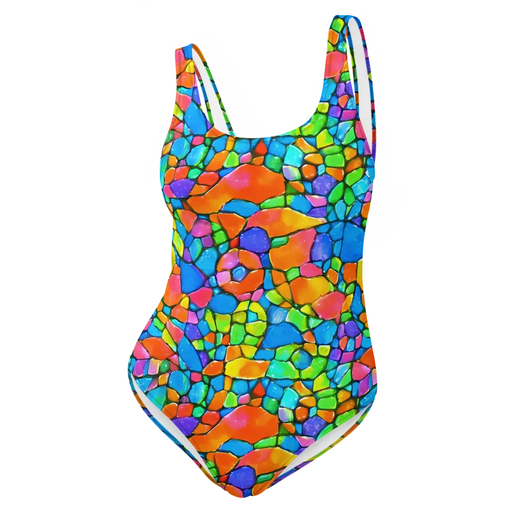 Prismatic Mosaic on One-Piece Swimsuit — Front