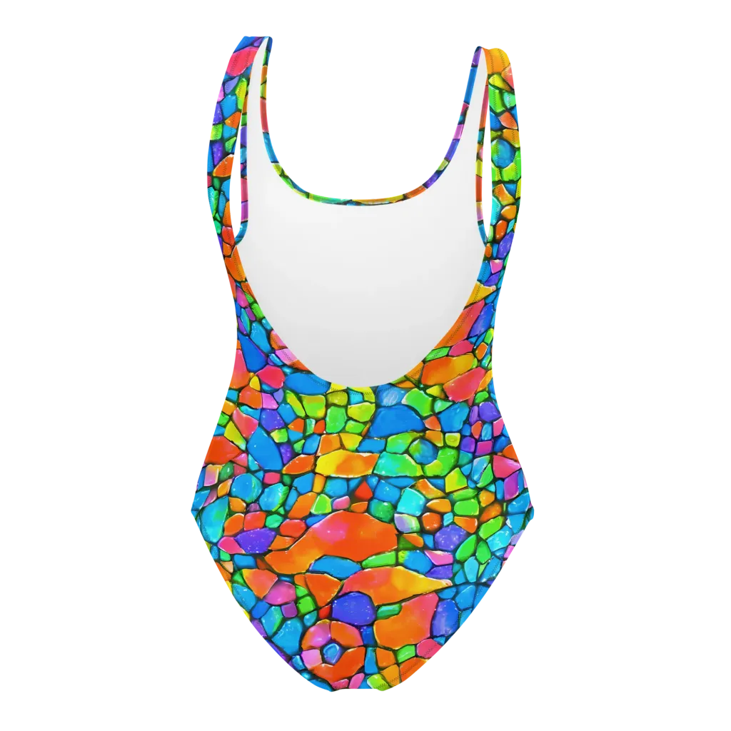 Prismatic Mosaic on One-Piece Swimsuit — Back