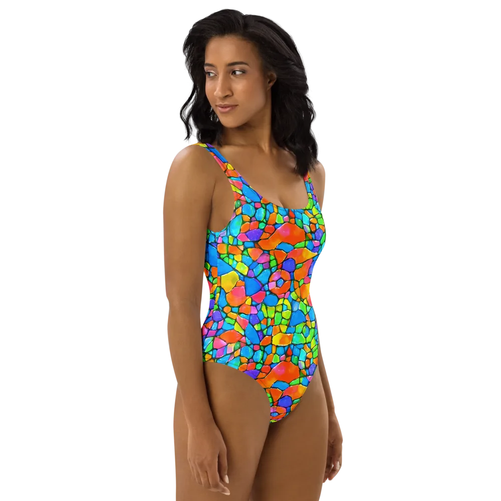 Prismatic Mosaic on One-Piece Swimsuit — Right