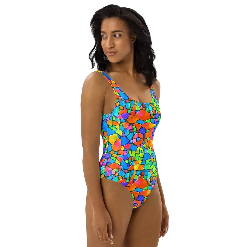 Prismatic Mosaic on One-Piece Swimsuit — Right