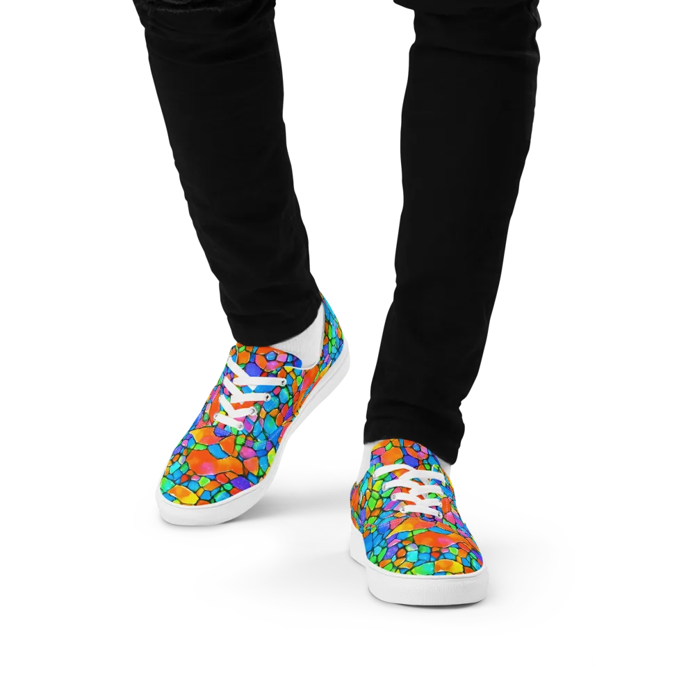Prismatic Mosaic on Men's Lace-Up Canvas Shoes — Front