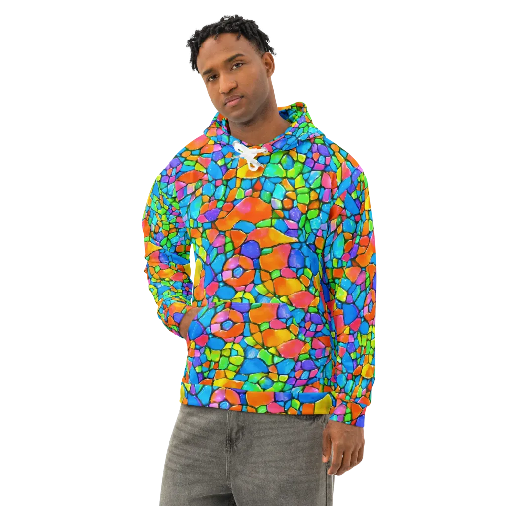 Prismatic Mosaic on Cotton Hoodie — Left Front