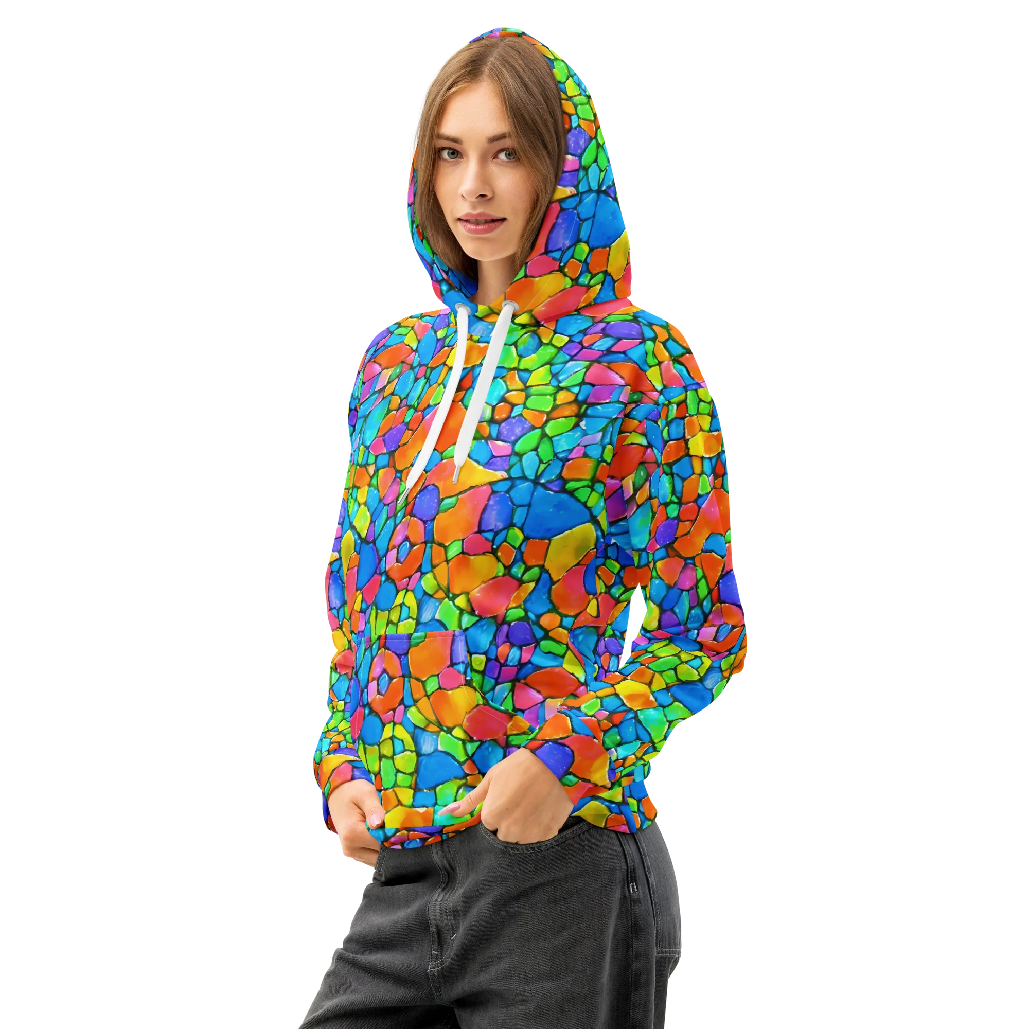 Prismatic Mosaic on Cotton Hoodie — Left Front