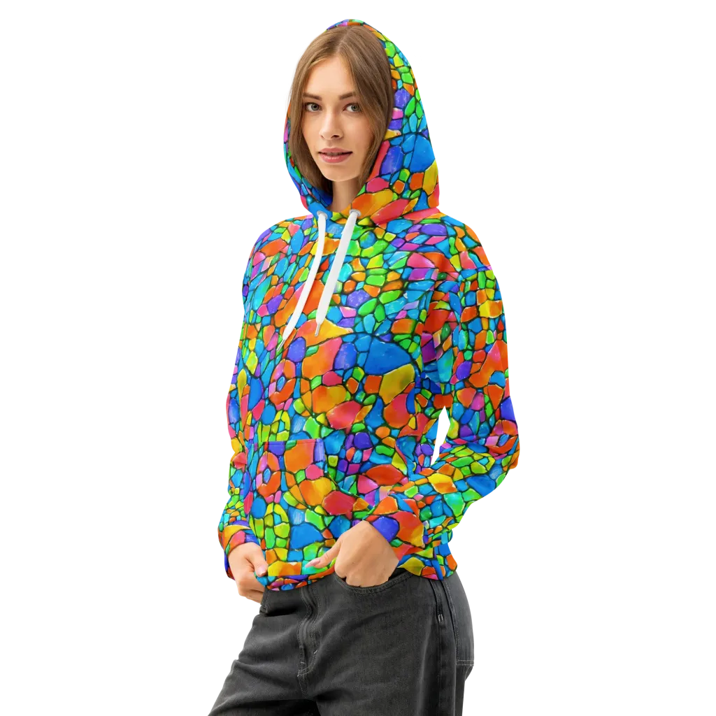 Prismatic Mosaic on Cotton Hoodie — Left Front