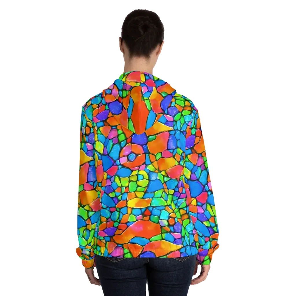 Prismatic Mosaic on Women's Full-Zip Hoodie — Back On Person
