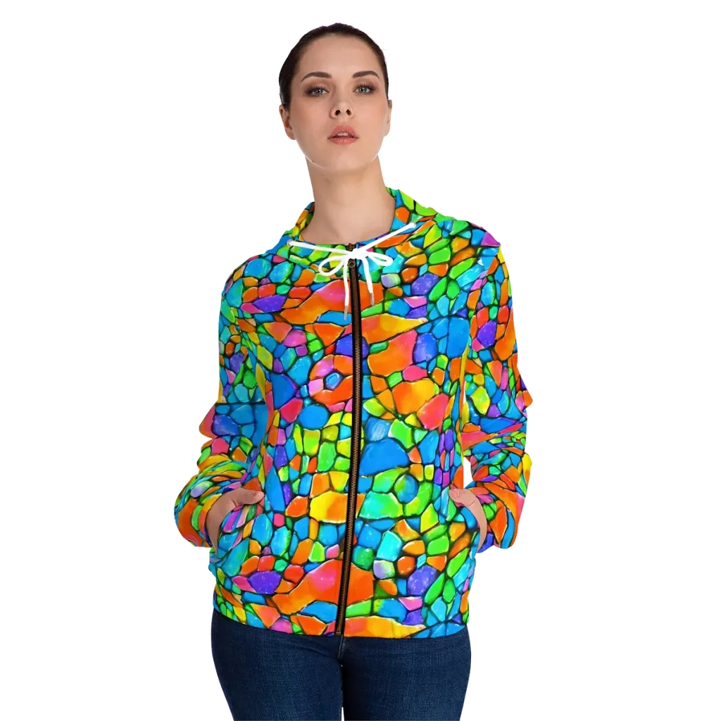 Prismatic Mosaic on Women's Full-Zip Hoodie — Front On Person
