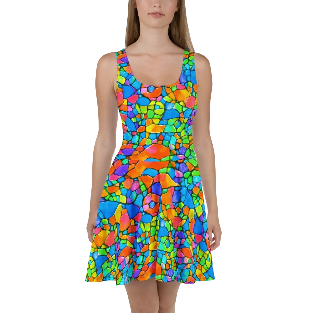 Prismatic Mosaic on Skater Dress — Front