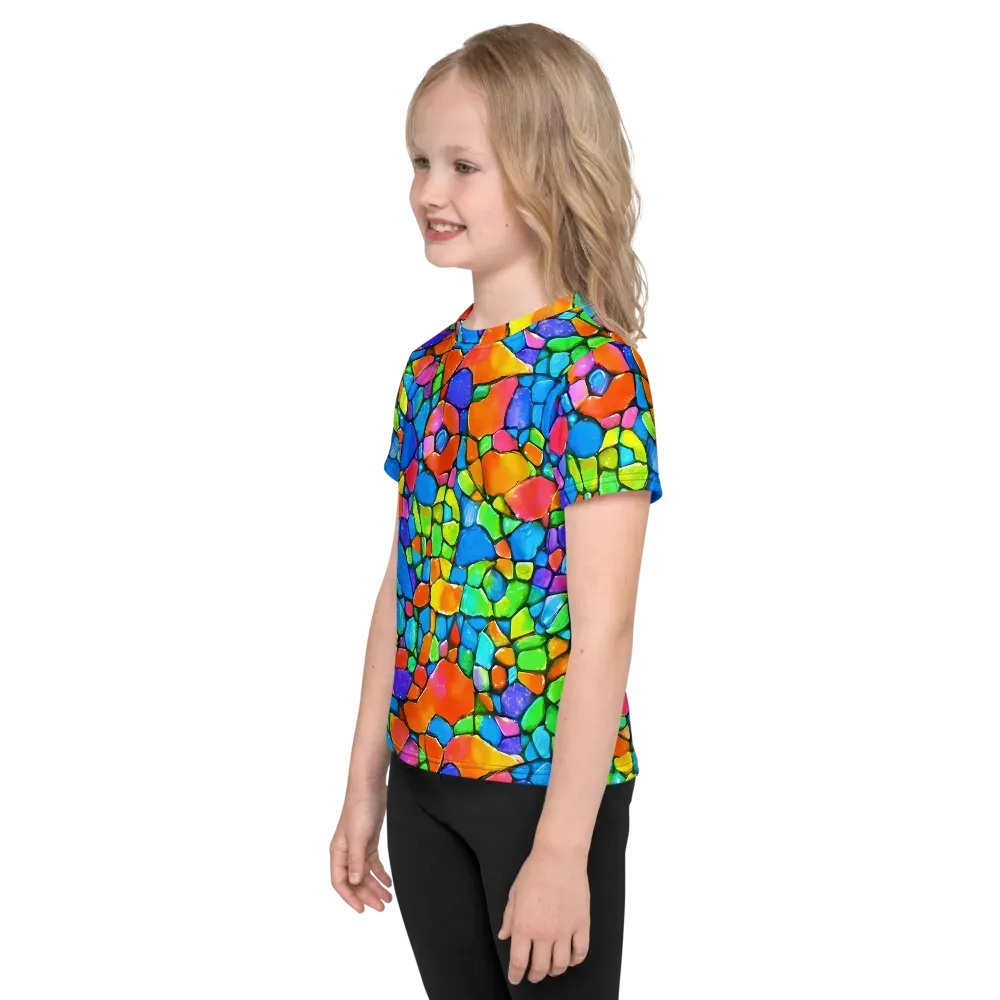 Prismatic Mosaic on Kids Crew Neck T-Shirt — Left
