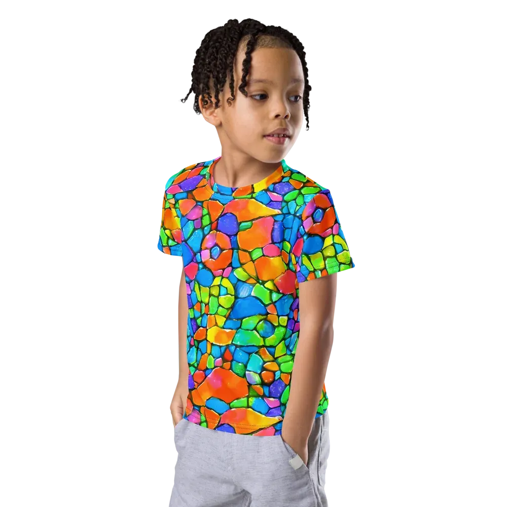 Prismatic Mosaic on Kids Crew Neck T-Shirt — Left Front
