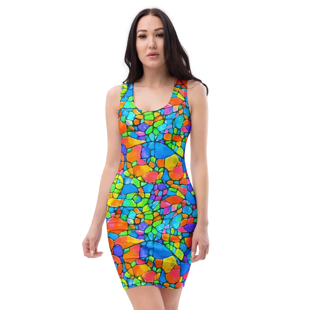 Prismatic Mosaic on Bodycon Dress — Front