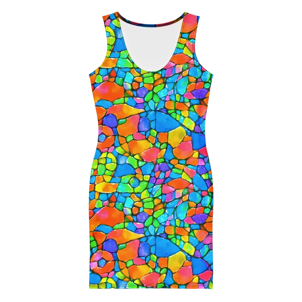Prismatic Mosaic on Bodycon Dress — Front