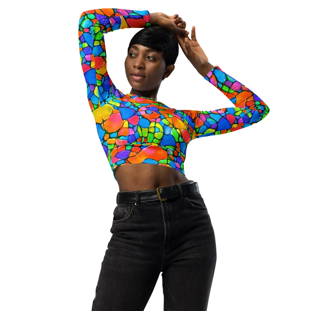 Prismatic Mosaic on Long Sleeve Crop Top — Front