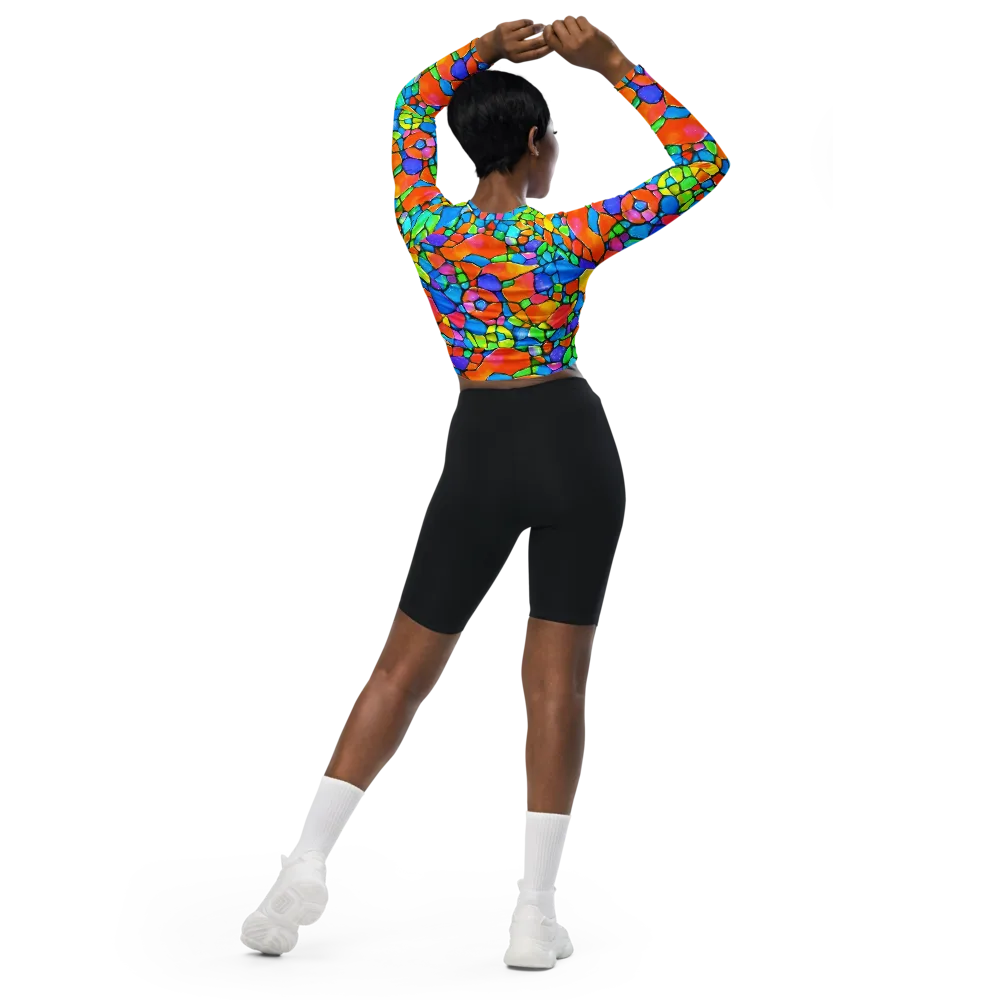 Prismatic Mosaic on Long Sleeve Crop Top — Back