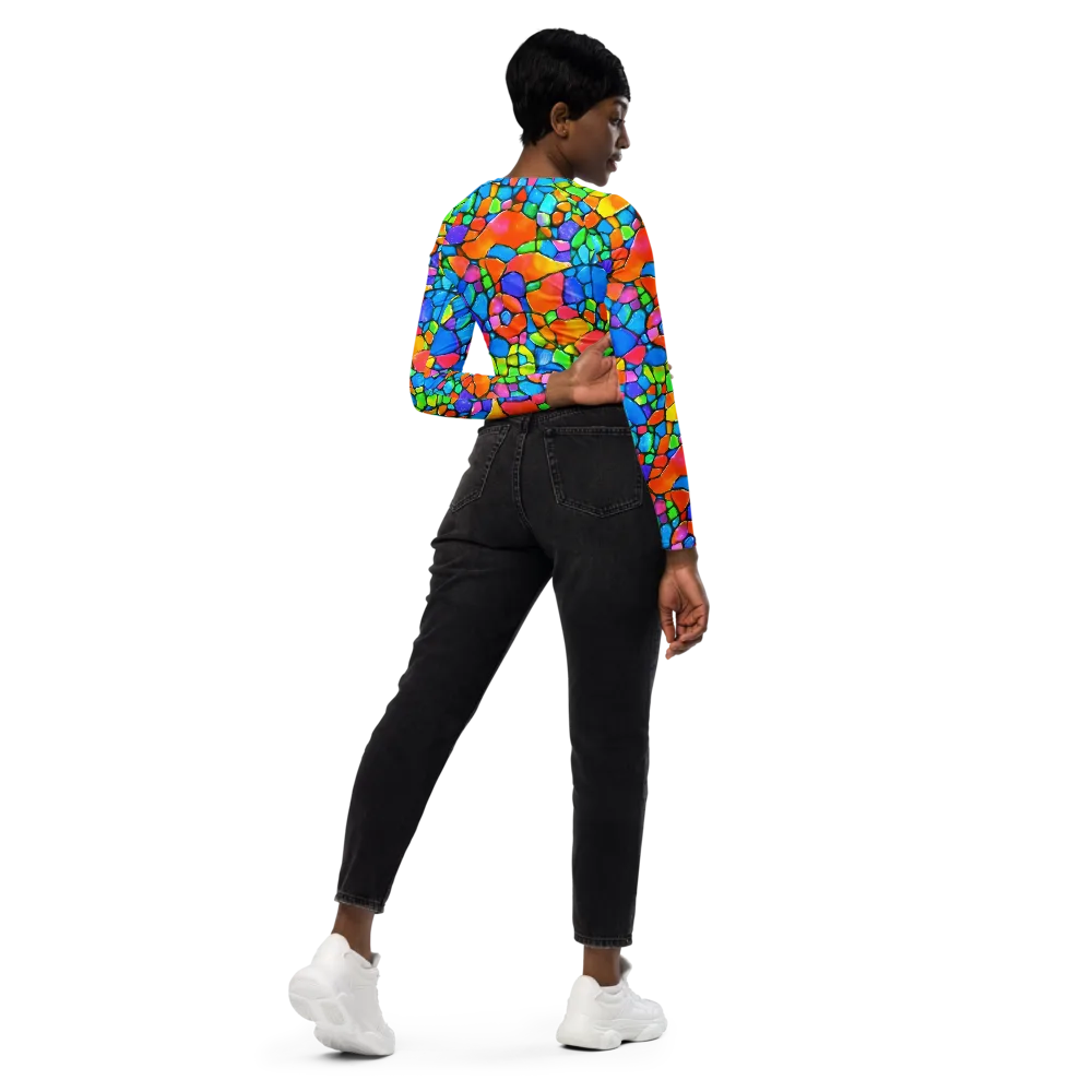 Prismatic Mosaic on Long Sleeve Crop Top — Right Back