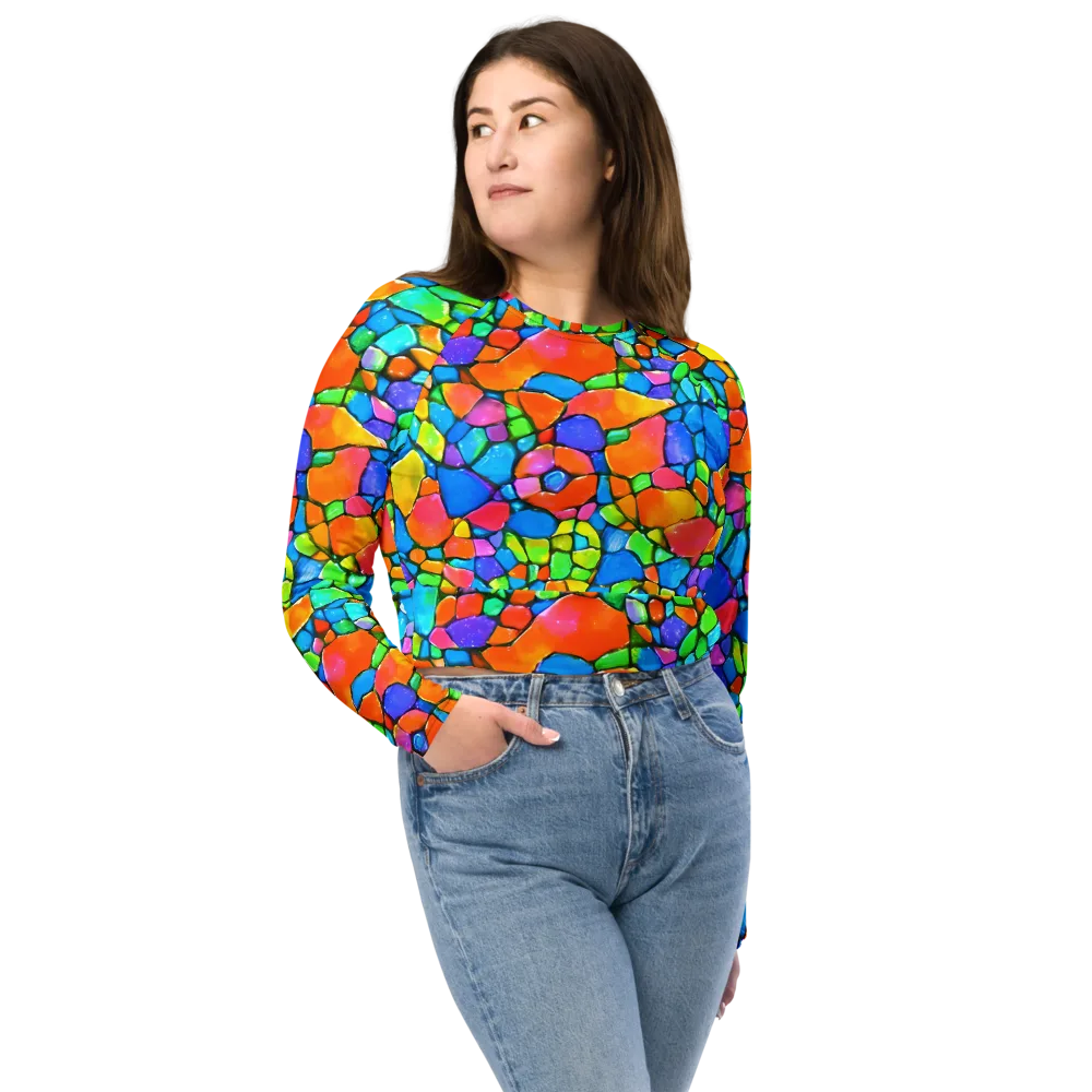 Prismatic Mosaic on Long Sleeve Crop Top — Front