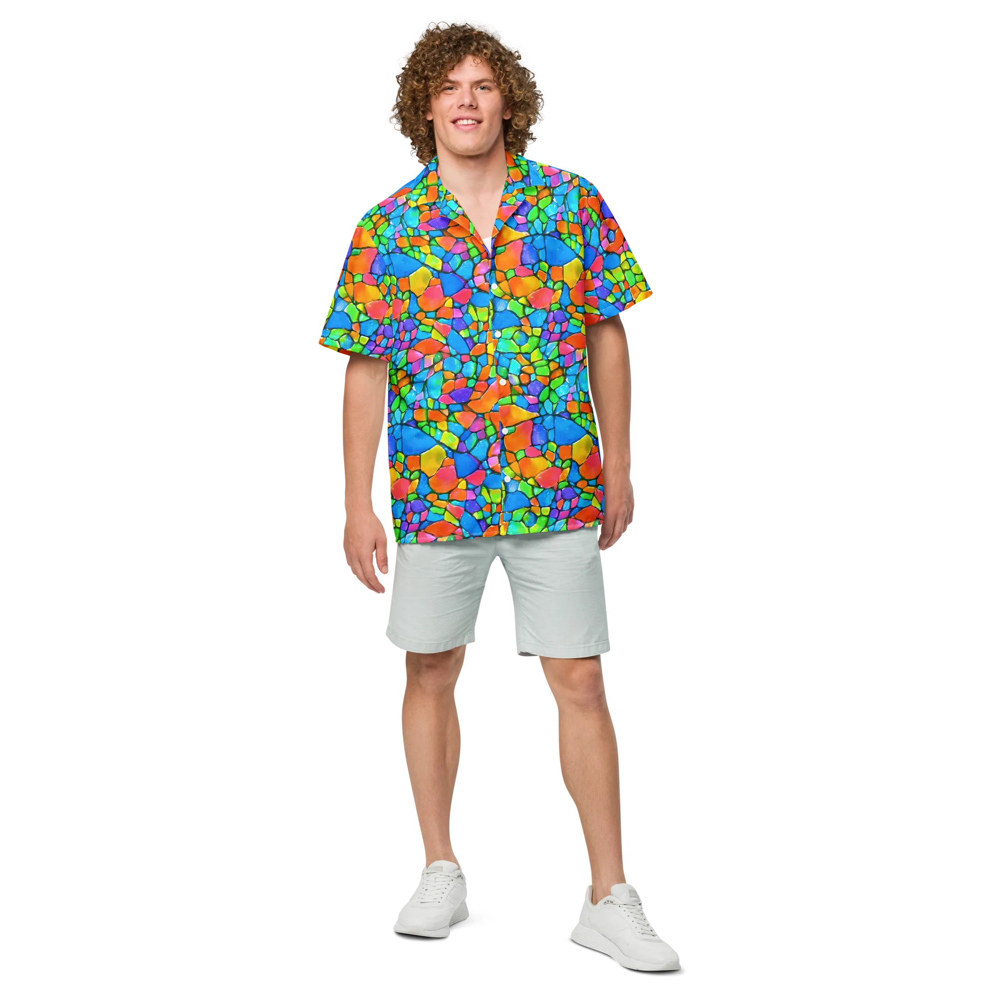 Prismatic Mosaic on Button Shirt — Front