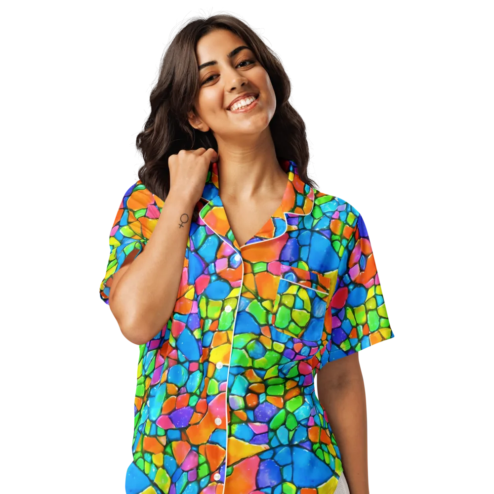 Prismatic Mosaic on Women's Short Sleeve Pajama Top — Front