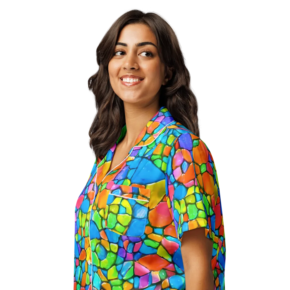 Prismatic Mosaic on Women's Short Sleeve Pajama Top — Left Front
