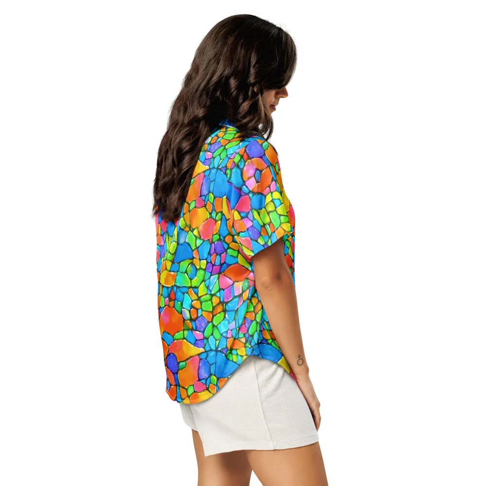 Prismatic Mosaic on Women's Short Sleeve Pajama Top — Right Back