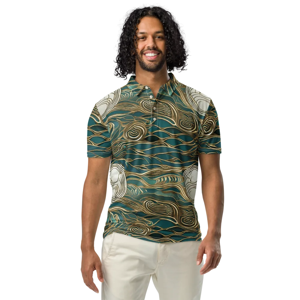 Gilded Tidal Flow on Men's Slim Fit Polo Shirt — Front