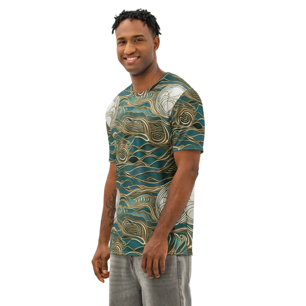 Gilded Tidal Flow on Men's Cotton Crew Neck T-Shirt — Left Front